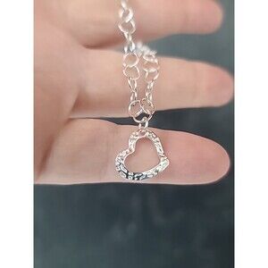 Italian 925 Sterling Hammered Silver Open Heart Charm Chain Bracelet Vintage